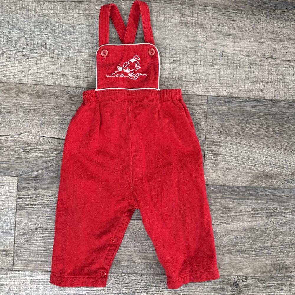 Vtg Carters Girls Boys Red Overalls Puppy Embroidered 6 Months 15-22 Lbs Cotton